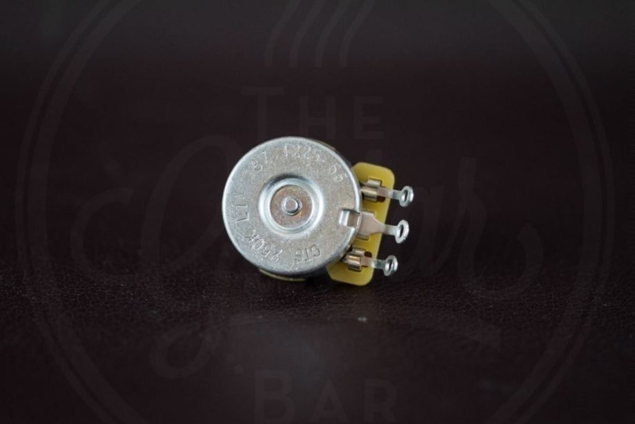 CTS 250k linear potentiometer, short bushing, .250”, 3/8” diameter, USA style dished back, pickguard