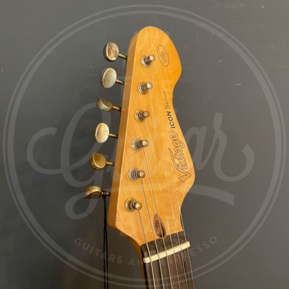 Vintage V6 ICON Electric Guitar ~ Distressed Firenza Red