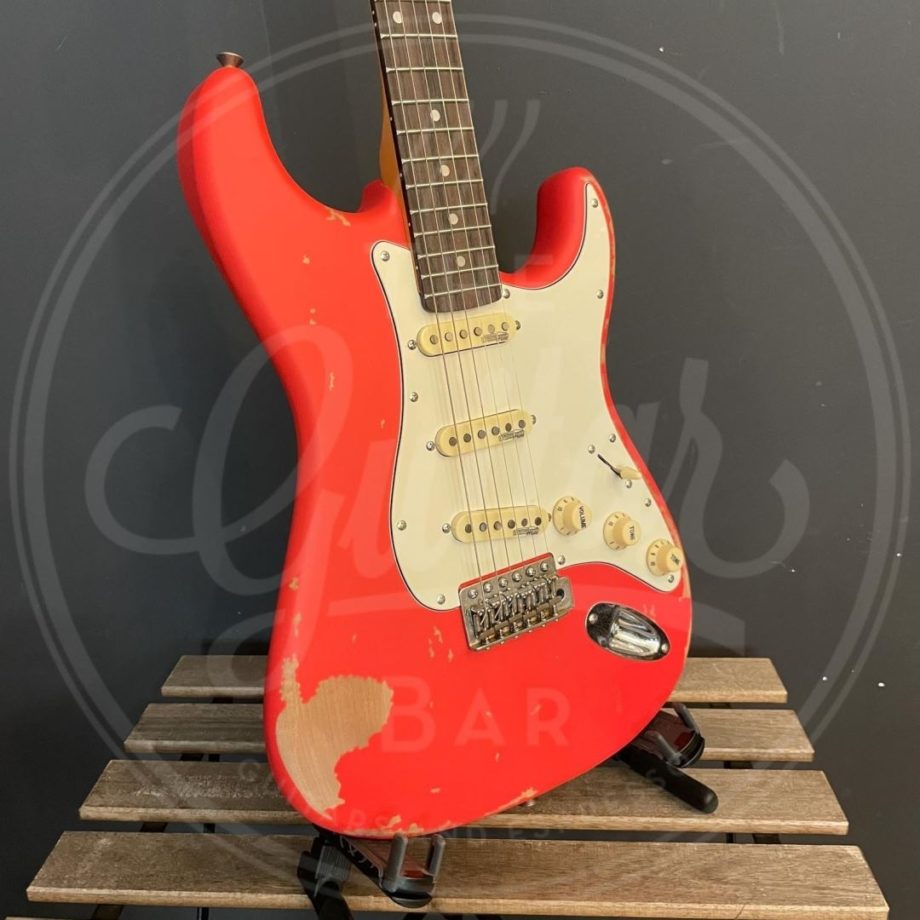 Vintage V6 ICON Electric Guitar ~ Distressed Firenza Red